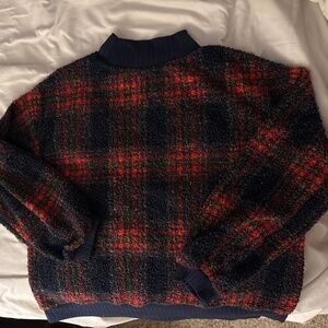 Anthropologie Porridge Plaid Sherpa Fleece Pullover Sweater large